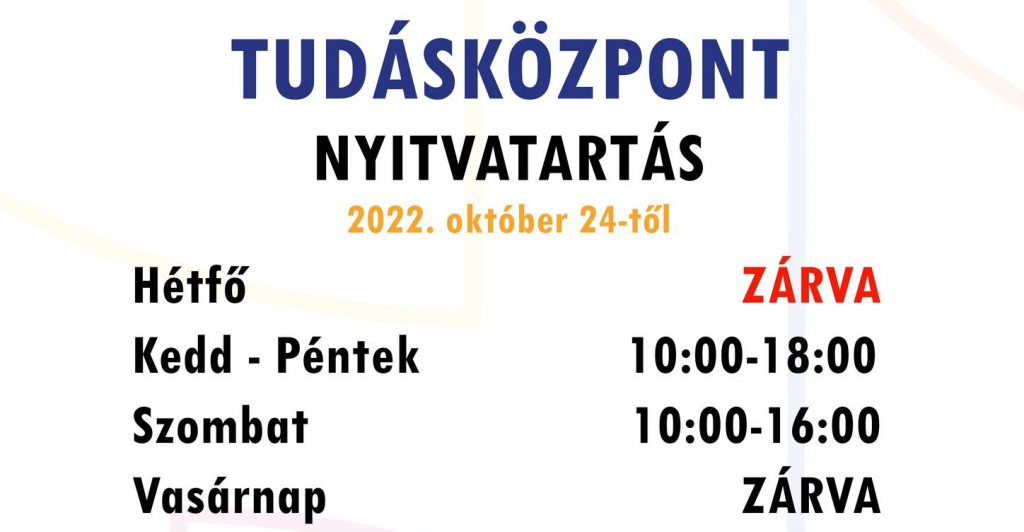 tudaskozpont nyitvatartas